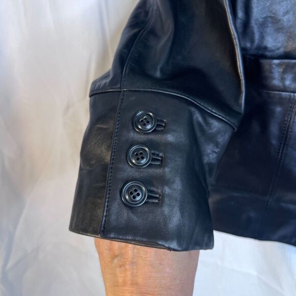Cole Haan Black Lamb Skin Leather Jacket One Button Blazer Style Size Large - Picture 3 of 11